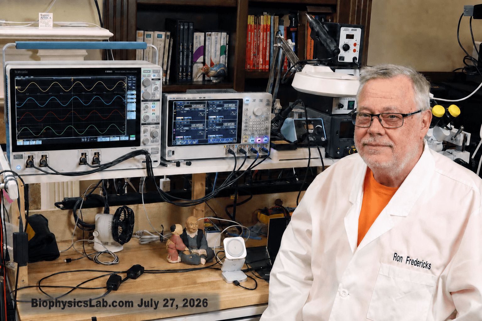 Ron Fredericks with a Rigol DG5254 Pro waveform generator and Tektronix MSO64B oscilloscope