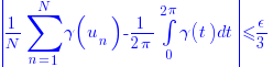 delim{|}{{1/N} sum{n=1}{N}{gamma(u_n)} - 1/{2 pi} int{0}{2 pi}{gamma(t) dt}}{|} le epsilon/3